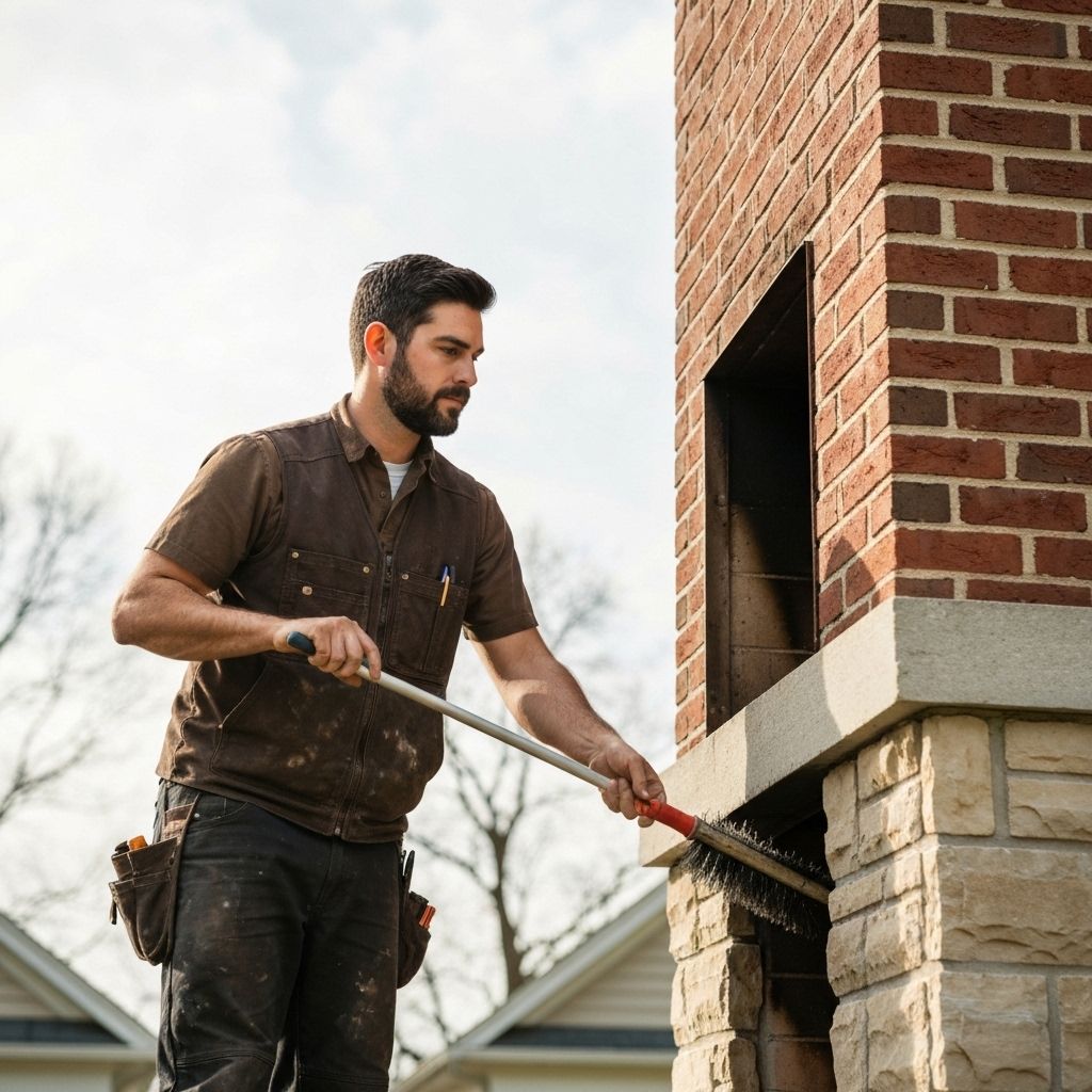 Professional chimney technician at work